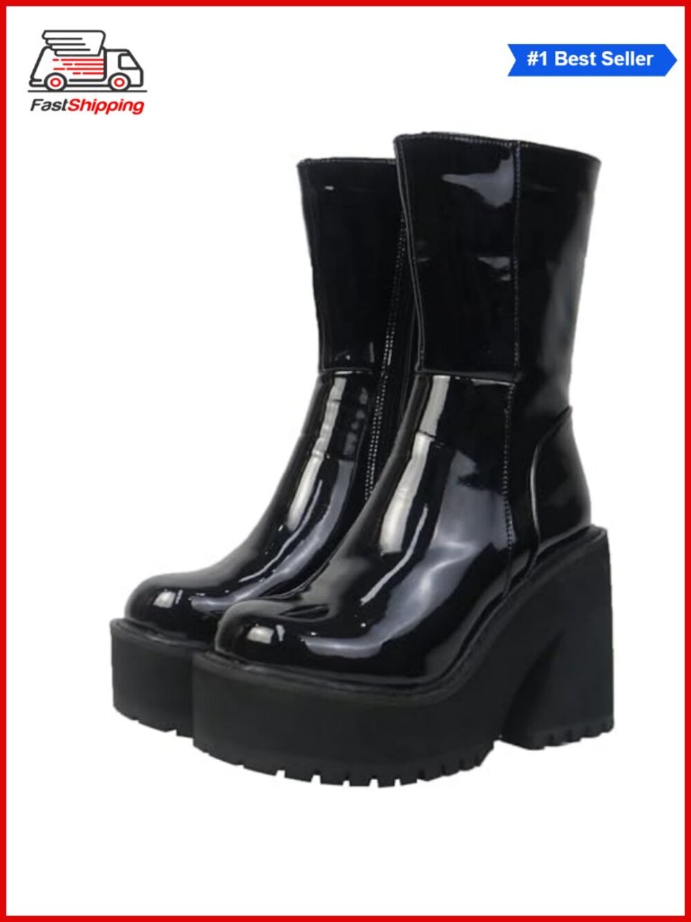 ✨ Platform Ankle Boots Faux Leather Chunky Block Heel Booties
